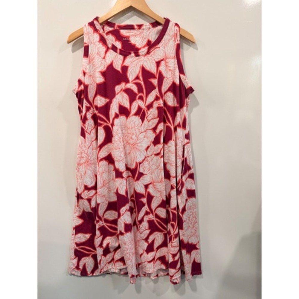 Soft Surroundings‎ Red White Floral Sleeveless Knit Pocket Dress 1X